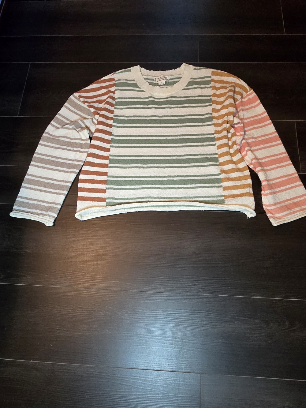 Love Riche Striped Colorblock Sweater Top in Green, Pink, Orange, Tan & Cream